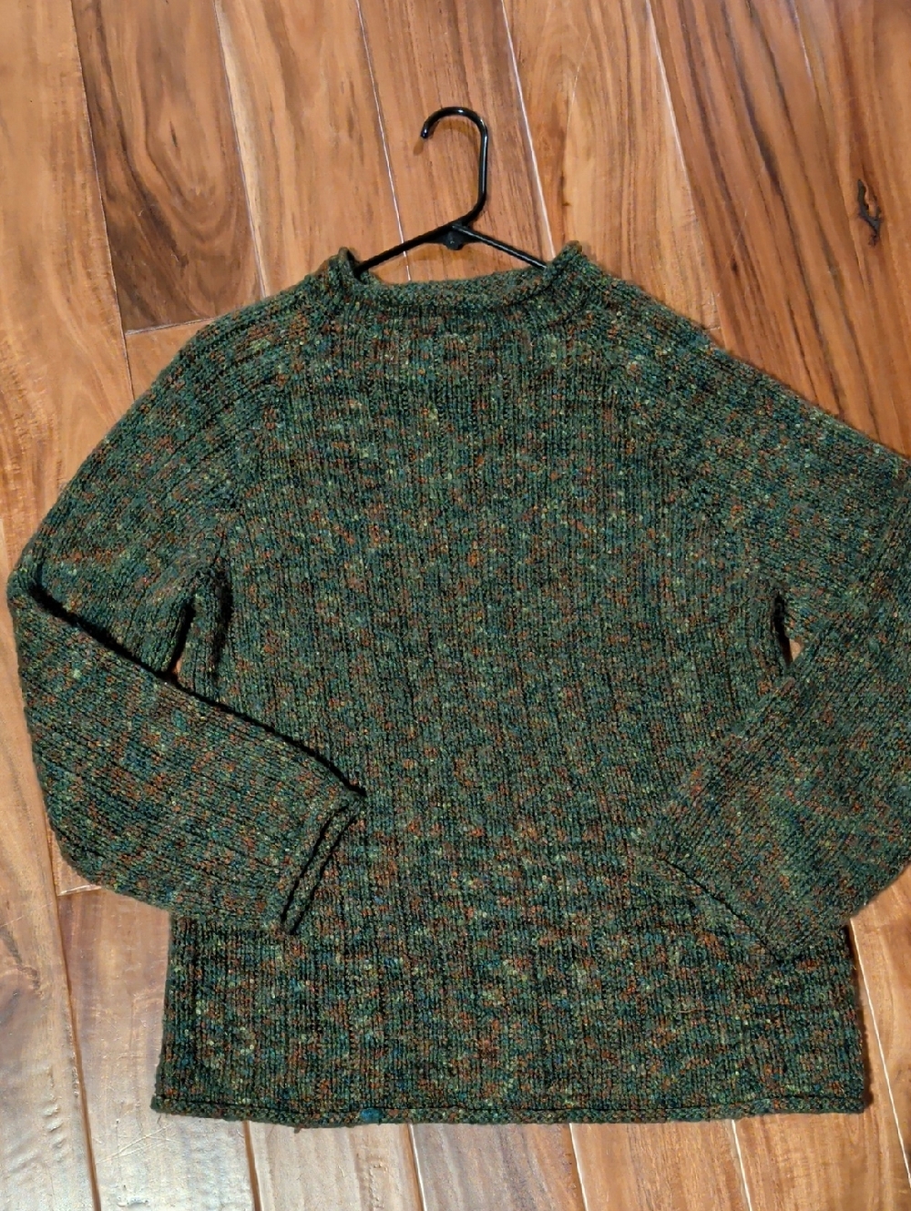 Handknit Green Speckled Ribbed Knit Sweater
